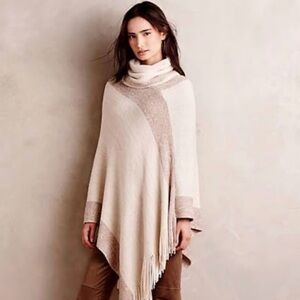 Beige and Cream Poncho with Fringe Anthropologie